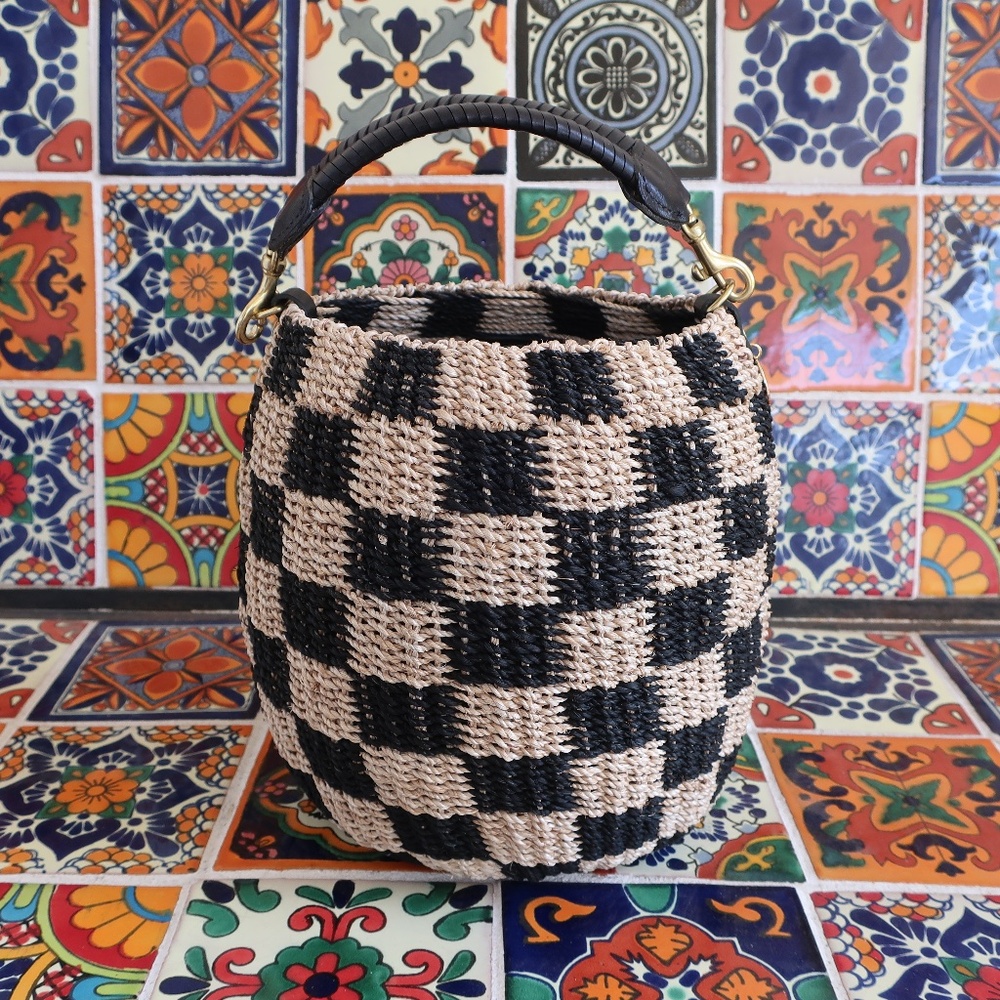 Clare V. Pot de Miel in Black & Natural Checker